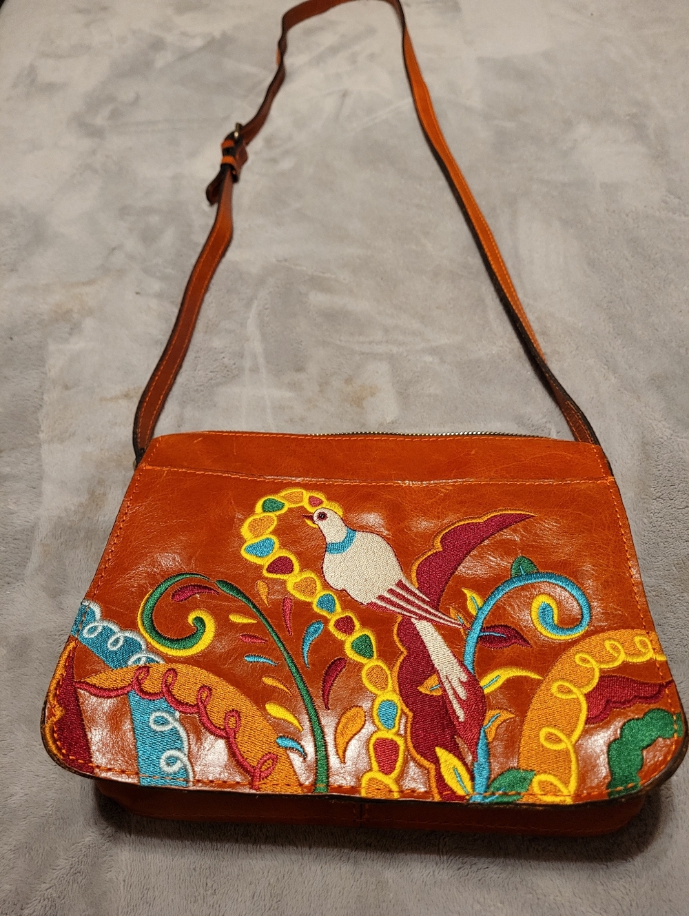 Patricia Nash Birds Of Paradise Brnt Orange Leather Handbag #2104 EUC Vibrant
